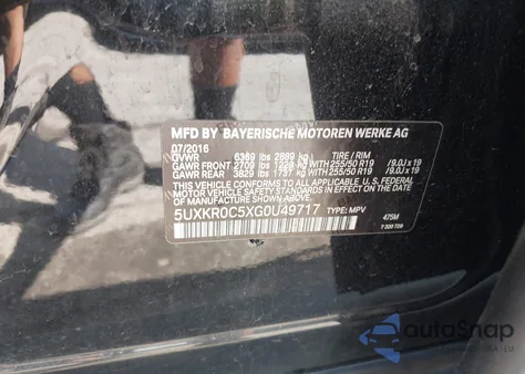 2016 BMW X5 xDrive35I z USA, uszkodzony, nr VIN 5UXKR0C5XG0U49717